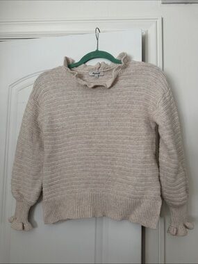 Madewell Cream Ruffle-Trim Ribbed Sweater